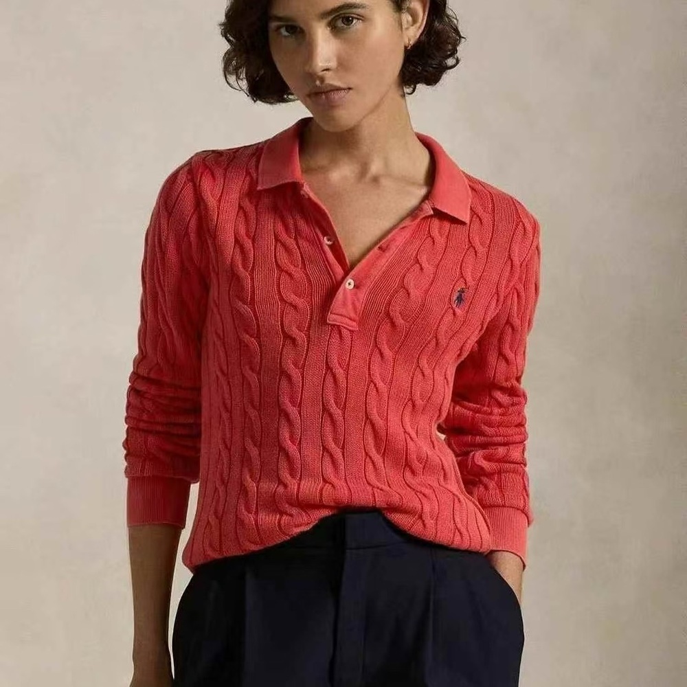 NWT Polo Ralph Lauren Cable-Knit Cotton Long-Sleeve Polo Shirt sweater